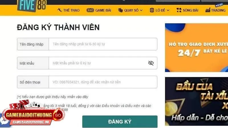 Hướng dẫn đăng ký FIVE88